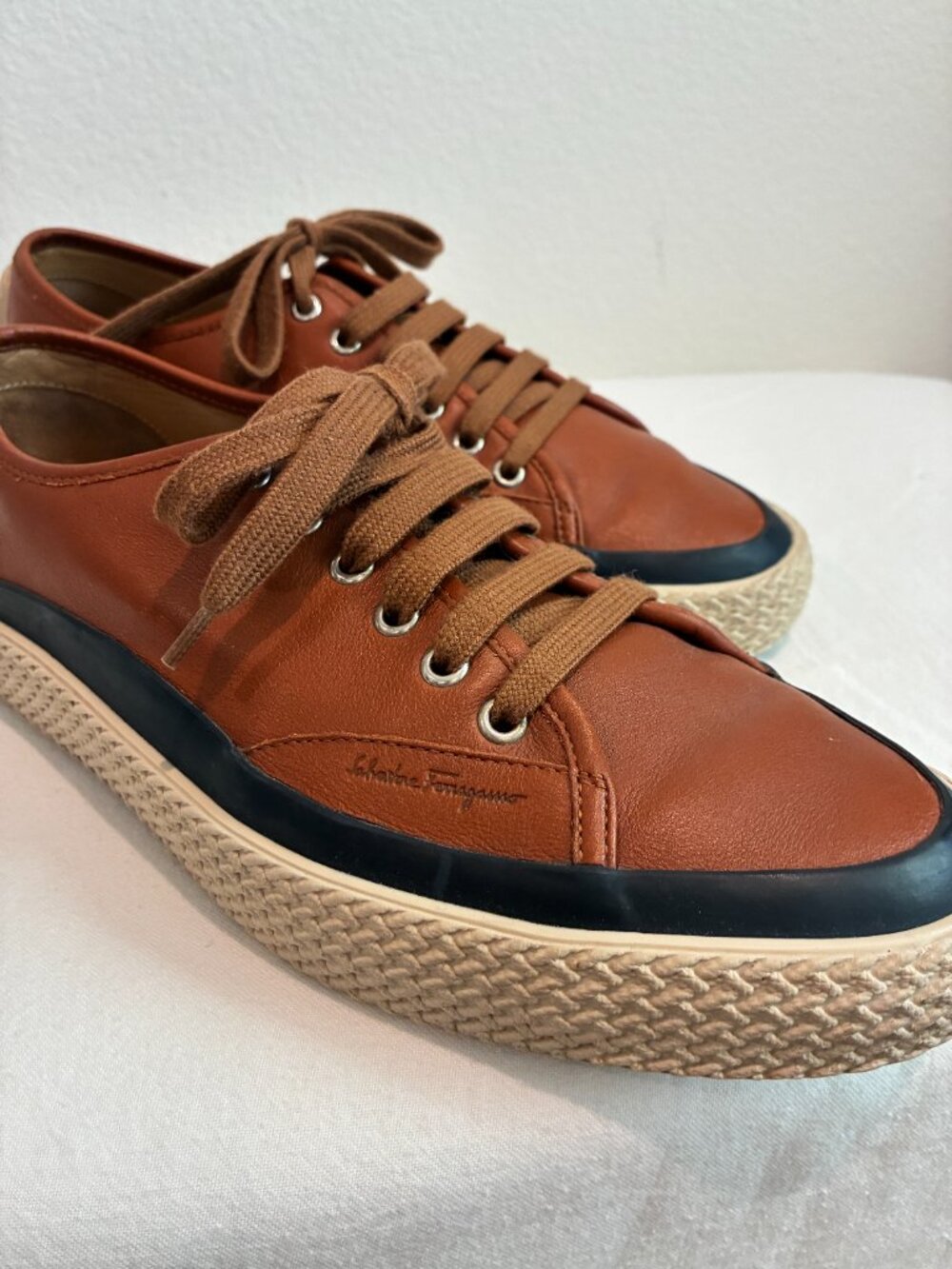 Salvatore Ferragamo Storm Low-Top Brown Leather Sneakers  Mens’ size 8 1/2